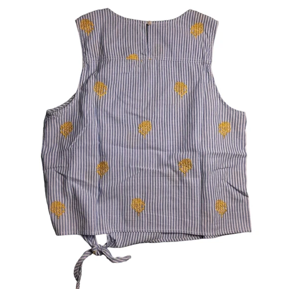 J Crew Pineapple Stripe Tie Hem Sleeveless Top SZ 14 - Picture 7 of 8